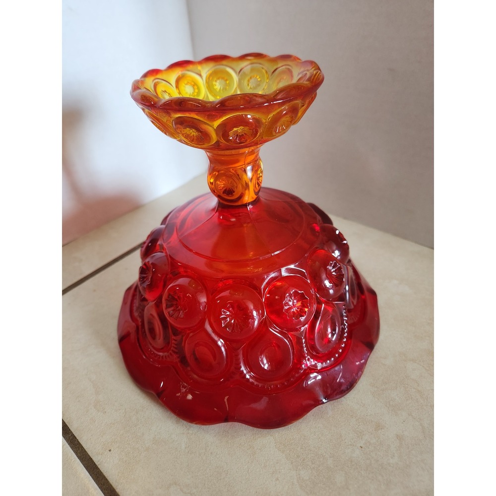 Vintage LE Smith Moon and Star Amberina Glass Pedestal Bowl Compote Red Orange - Picture 8 of 9
